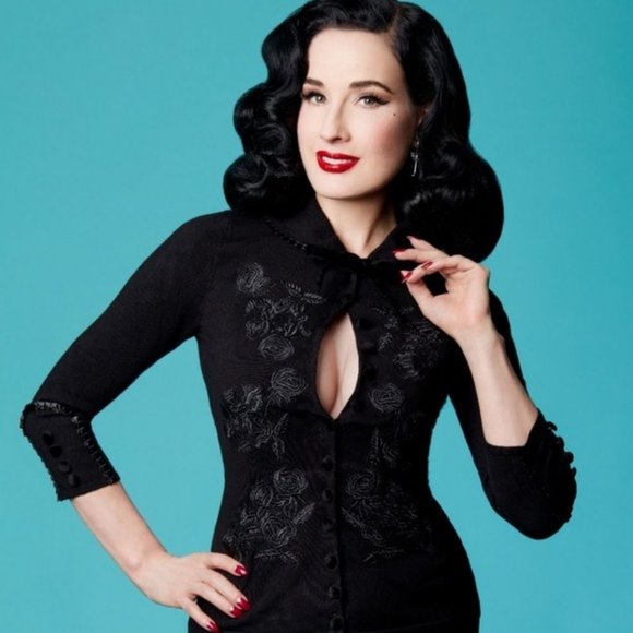 Dita Von Teese Wheels and Dollbaby Black Cardigan  (Limited Edition) EUC - M - Picture 1 of 10